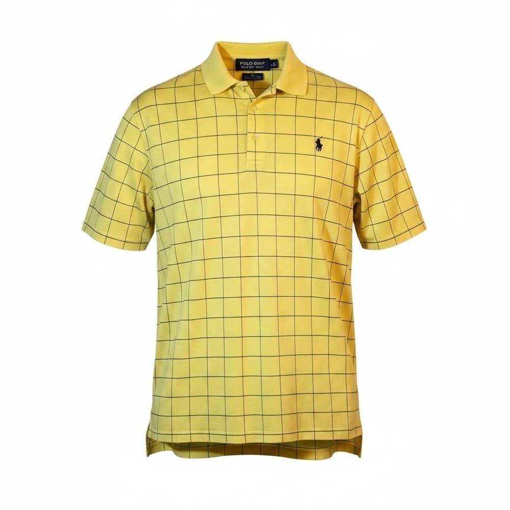 VTG Polo Golf Ralph Lauren Short Sleeve Polo Shirt Men Large Yellow Grid Plaid